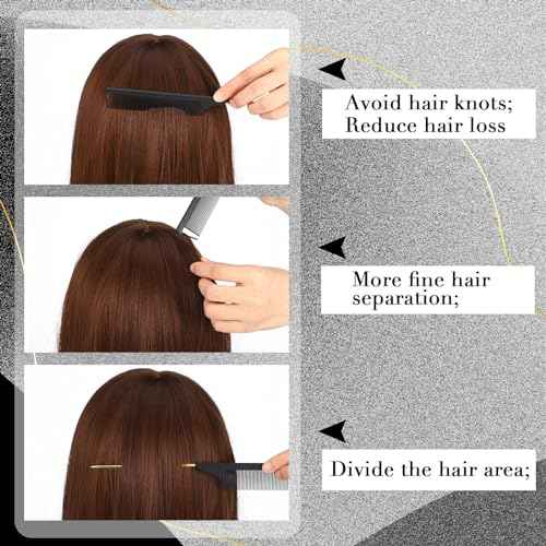 Patelai 30 Pieces Parting Comb for Braids Steel Hair Pin Rat Tail Carbon Fiber Heat Resistant Teasing Combs with Stainless Steel Pintail(Black, Gold)