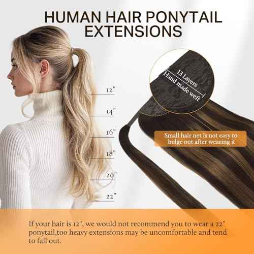 DOORES Human Hair Extensions Clip in Ponytail Wrap Around Ponytail Straight Hair Pieces For Women with Magic Paste - Balayage Dark Brown to Chestnut Brown 20 Inch 90g