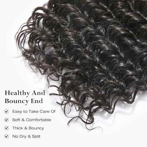 ASHINE Human Hair Bundle Deep Wave Unprocessed Cambodian Raw Hair 22 Inch, Flip Over Quick Weave Wet and Wave Bundles for Women Natural Black