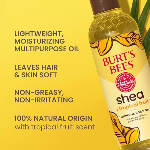 Burt's Bees Shea + Tropical Fruit Luminous Body Oil, Non-Greasy, Antioxidant Rich for Glowing Skin, Non-Irritating, Natural Origin Skin Care, 8 oz.