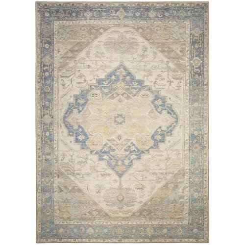 Nourison Home Vintage Washables Blue Green 5'3" x 7'3" Area Rug - Easy Clean, Non Shedding, Bed Room, Living Room, Dining Room, Kitchen (5' x 7')