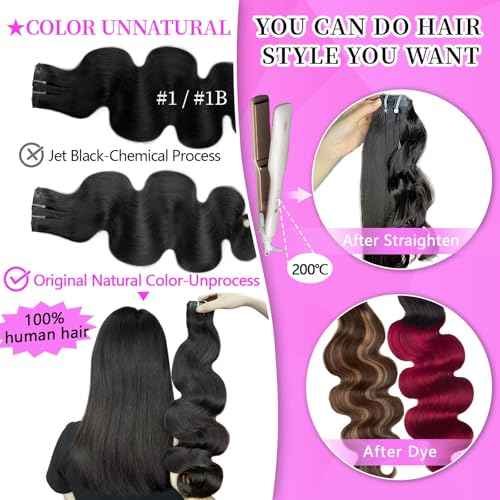24 inch Seamless Body Wave Clip in Extensions Real Human Hair Extensions Clip Ins 110g 7pcs Thick Invisible Clip in Hair Extensions #1B Natural Black