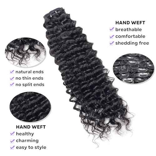 Seamless Clip in Hair Extensions Real Human Hair Deep Wave Brazilian Virgin Human Hair Clip in Extensions for Women 8Pcs PU Remy Hair Skin Weft with 18Clips 120g 24inch Natural Black