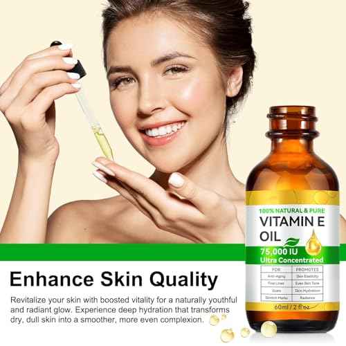 Vitamin E Oil Blend 75,000 IU, Pure Vitamin E Oil for Skin, Scars, Nails and Scalp, Face and Body Moisturizer, Hydrating Dry Skin, Reduce Stretch Marks, Fine Lines & Wrinkles, 2Fl Oz (Pack of 2)