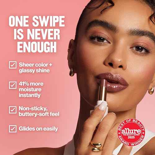 REVLON Super Lustrous Glass Shine Balm, Hydrating Tinted Lip Balm with Hyaluronic Acid, Aloe & Rose Quartz, Medium-Dark Plum Lipstick, 015 Black Cherry, 0.11 oz