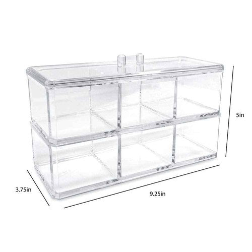 Isaac Jacobs 3-Compartment Clear Acrylic Rectangular Stackable Organizer with Lid, Multi-Sectional Drawer Tray, Storage Solution for Makeup, Craft Supplies, for Bathroom, Kitchen, Office (2, Clear)