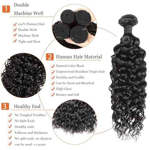 Water Wave Human Hair Bundles 12A Double Weft Deep Curly Wave Bundles 100% Unprocessed Brazilian Virgin Human Hair Natural Black Color Wet And Wavy Hair Extensions 24 24 24