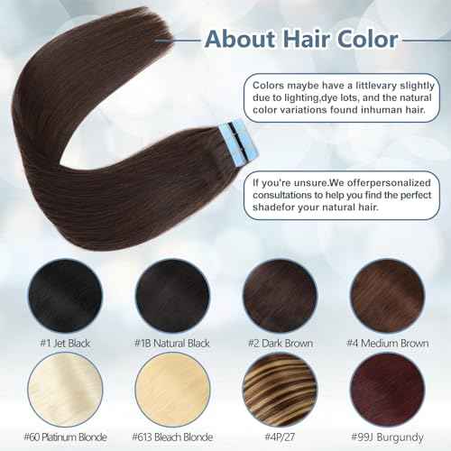 Tape in Hair Extensions Human Hair 100% Remy Hair 20pcs 50g/Pack Straight Seamless Invisible Skin Weft Extensions Easy to Apply and Style (#2 Dark Brown, 20 Inch)