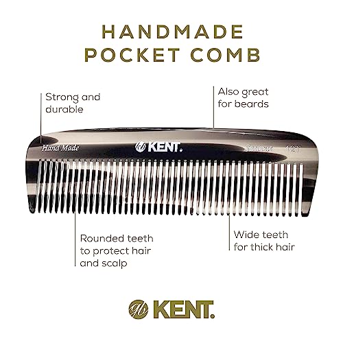 Kent 12T G Wide Tooth Comb, Hair Detangling Comb, Handmade-Pocket Comb for Thick, Curly, Wavy Hair, Large Tooth Comb, Hair Detangler Comb for Grooming Hair, Beard and Mustache