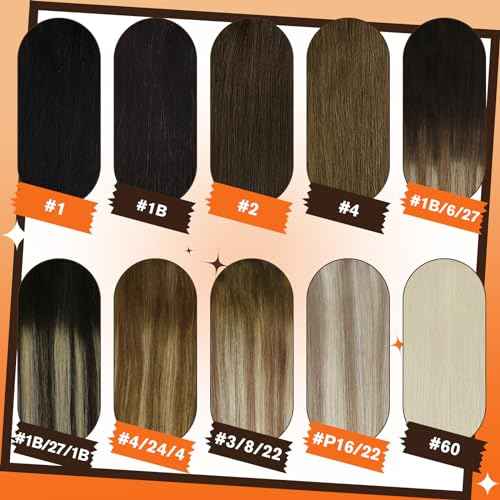 Full Shine Clip in Hair Extensions Human Hair 16Inch Lace Clip in Human Hair Ombre Brown Fading to Blonde Highlight Double Weft Straight Hair Extensions for Women 60Grams 3Pcs