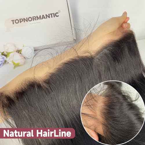 13x4 Lace Frontal, 0.12mm Ultra-Thin Transparent Swiss HD Lace Pre Plucked with Baby Hair Silk Soft Straight 12A Brazilian Virgin Human Hair Frontal Closure Free Part Single Knots 12 Inch