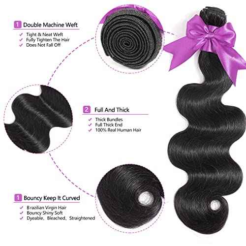Body Wave Bundles 10A 1 Bundles Human Hair 100% Unprocessed Brazilian Virgin Raw Hair Bundles Extensions Double Weft Curly Weave Bundles Human Hair Natural Color Deals Full And Thick 32 Inch