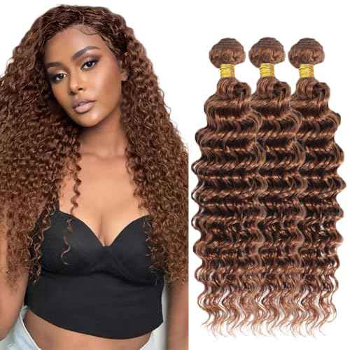 Color #30 Brown Bundles Human Hair Deep Wave 3 Bundles 30 30 30 Inch Unprocessed Brazilian Virgin Remy Light Brown Deep Wave Bundle Human Hair Extensions