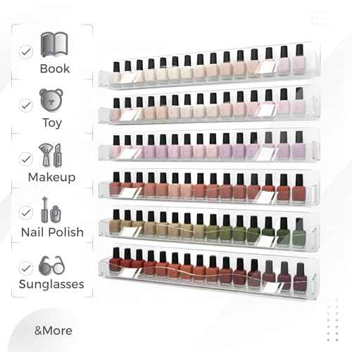 YMVV 15" Nail Polish Racks Wall Mounted Shelf,6 Pack Clear Acrylic Nail Polish Organizer Nail Supplies for Nail Techs,Great Display for Salons Retailers