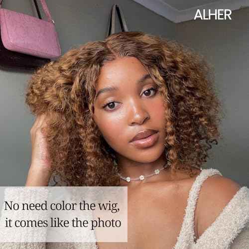 ALHER Long Deep Part 2x6 Closure Water Wave Honey Blonde Highlight, Ombre Brown and Blond Wet and Wavy 2x6 Kim K Lace Closure Pre Plucked With Baby Hair, #P4/27 Color Real Human Hair Closure 12 Inch