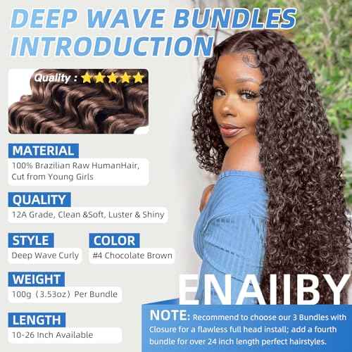 Chocolate Brown Bundles Human Hair 12 14 16 Inch Brazilian Color 4 Deep Wave Bundles Human Hair Unprocessed Breezy Wave Virgin Hair for Black Women with Silky Texture & Quick Weave