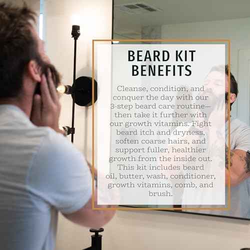 Live Bearded Total Beardsman Kit - Complete Beard Growth Kit for Men - Beard Oil, Butter, Wash, Conditioner, Vitamins, Comb, Brush | Executive - Leather, Vanilla, Cedar