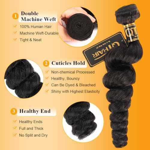 QTHAIR 16A Brazilian Virgin Hair Bundles 16" 18" 20" Loose Wave Hair Bundles 100% Human Hair Loose Wave Unprocessed Virgin Human Hair Extensions Natural Color