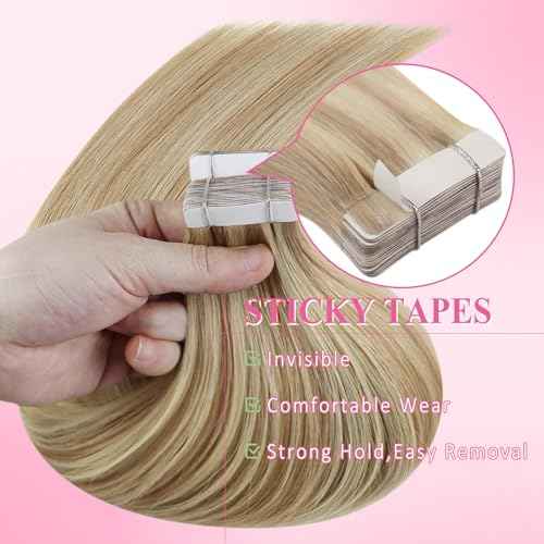 YoungSee Blonde Tape in Human Hair Extensions Long Hair Extensions Real Human Hair Tape-in Invisible Tape ins Hair Extensions for Women 24 Inch 20pcs 50g Tapes Extensions Straight Hair