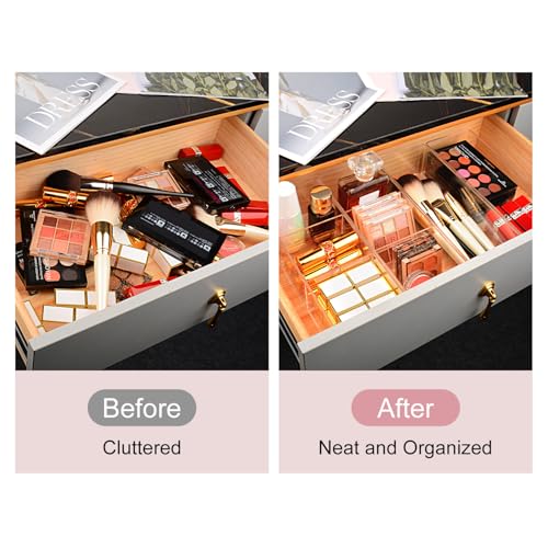 JessLab Acrylic Organizer, 2PK Cube Sections Makeup Organizer for Drawer, Makeup Organizer for Vanity, Countertop, Bathroom, Kitchen and Cabinet Storage(1+1 Compartment)