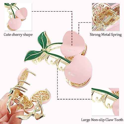 Hair Claw Clips for Women, 2Pcs Large Non-Slip Strong Metal Cherry Butterfly Sparkly Hair Jaw Clips, Cute Hair Holding Headwear Gifts