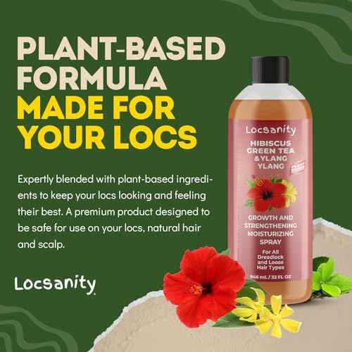 Locsanity Hibiscus Green Tea Hair Growth Spray for Dreadlocks and Loose Hairstyles Hair Care Treatment ? Jumbo Size Loc Moisturizer for Thicker, Fuller, Longer Hair (32oz)