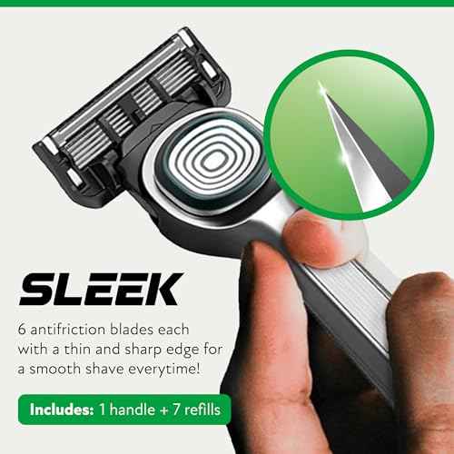 DORCO SLEEK 6 Blade Razor for Men with 7 Cartridges | Men's Cartridge Razors with Razor Handle and Smooth Shaving Blades | Men¡¯s Razors with Multi-Flex Technology