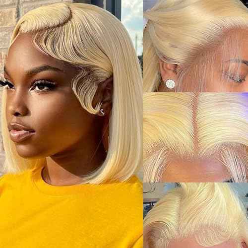613 Blonde Bob Wig Human Hair 13x4 Lace Front Wigs Human Hair 180% Density Bob Wig Human Hair Blonde Pre Plucked With Baby Hair HD Frontal Lace Wigs for Women 16 inch