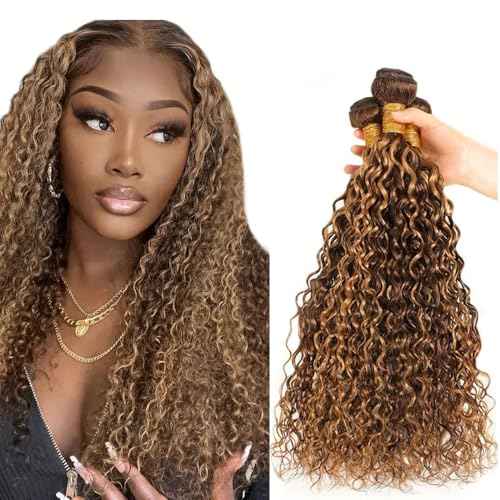 P427 Highlight Blonde Bundles Human Hair Brown Water Wave 3 Bundles 32 32 32 Inch Unprocessed Brazilian Virgin Remy Honey Blonde Water Wave Bundle Human Hair Extensions