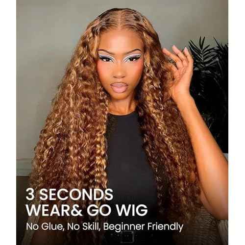 Glueless Wigs Human Hair Pre Plucked Pre Cut Highlight Ombre Deep Wave Lace Front Wigs 180 Density 5x5 HD Lace Closure Wigs For Black Women,Beginner Friendly 26 Inch