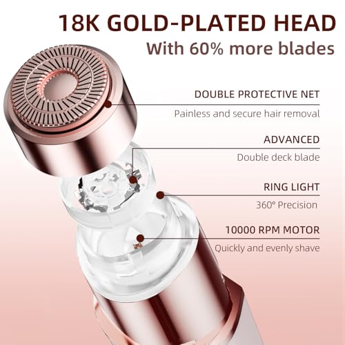 Facial Hair Removal for Women, Portable Lady Shaver, Rechargeable Painless Hair Remover for Face, Upper Lips, Chin, Peach Fuzz