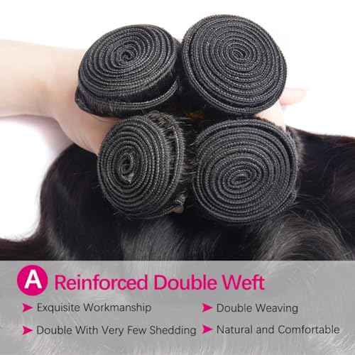 Body Wave Bundles Human Hair 18 20 22 24 Inch 4 Bundles Human Hair 12A Unprocessed Brazilian Virgin 100% Real Human Hair Bundles Double Weft Natural Black Color Hight Gram Hair Extensions