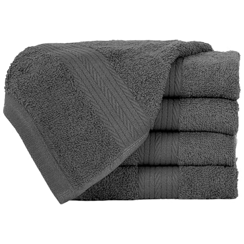 Ample Decor Washcloths Pack of 5 12 X 12 Inch, 600 GSM 100% Cotton Soft Absorbent, Premium Quality Durable Ideal for Bathroom, Pool, Hotel, Spa - Grey