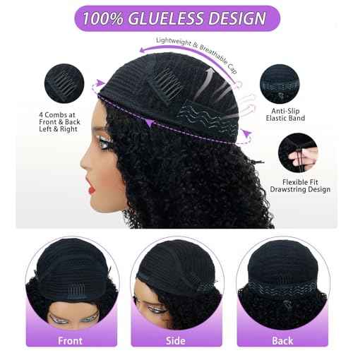 Half Wig Human Hair Jerry Curly Half Wig 200% Density Wear And Go Glueless Wigs Human Hair 3 In 1 Half Wigs With Drawstring Seamless Flip Headband Wig For Women 24Inch