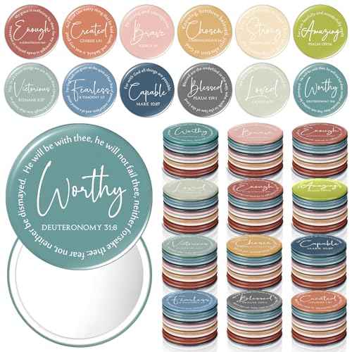 Geelin 72 Pcs Christian Mini Compact Mirrors for Purse Inspirational Bible Verse Scripture Portable Mirrors Bulk Women Small Thank You Gifts Bag for Christmas Coworker Employee Staff Friend (Morandi)