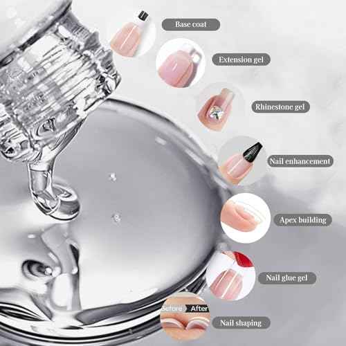 Builder Gel for Nails, 7-in-1 Clear Hard Gel for Rubber Base, Apex Building, Thickening Extensions and Rhinestone Glue, LED/UV Lamp Cured for DIY & Salon and Gift (15ml)