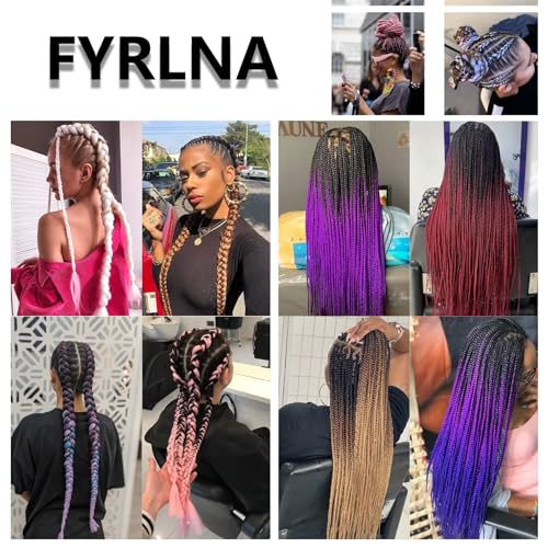 FYRLNA 6 Packs 24 Inch Jumbo Braiding Hair Soft High Temperature Resistance Synthetic Hair Extensions for Women 24 Inch Ombre Jumbo Braiding Hair Twist Crochet Braids Hair (24 Inch (Pack of 6), Black to Purple Red to Royal Blue)