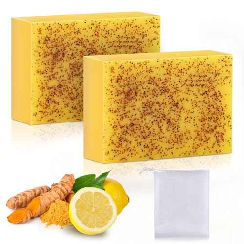 Kojic Acid Soap, Lemon Turmeric Soap Bar with Vitamin C for Dry Sensitive Skin, Turmeric Bar for Face, Body Hands 2 Bars
