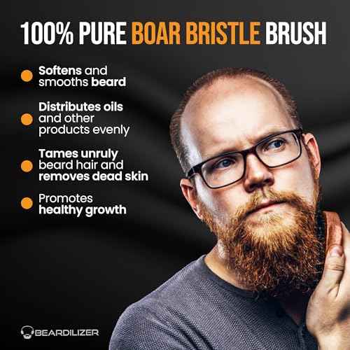 Beardilizer Beard Brush Kit, 100% Pure Boar Bristle Brush, Luxury Wood Comb & 2 Mustache Scissors, Professional Grooming & Care, Beard Accessories for Men