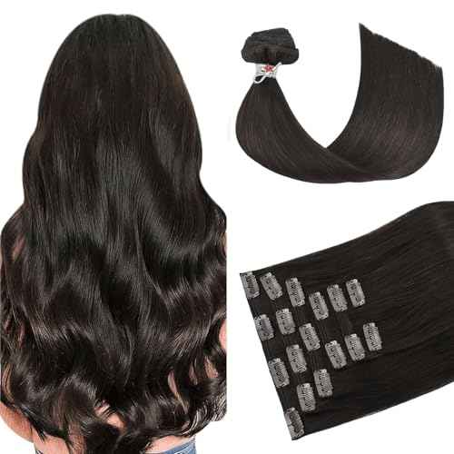 HUAYI Dark Brown Clip in Hair Extensions Real Human Hair 120G Remy Human Hair Clip in Extensions Soft Silky Straight for Women 7pcs 16clips 14 Inch Brown Hair Extensions