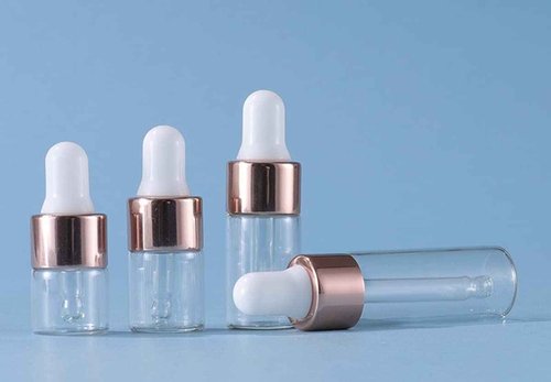 ZbFwmx 1ML Glass Bottles with Glass Eye Dropper Dispenser for Sample Vial Small Essential Oil Bottle with Glass Eye Dropper, Colognes & Perfumes (Rose Gold-Clear)