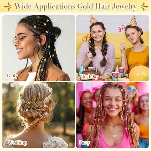 255 PCS Gold Hair Jewelry for Braids, 38 Styles Loc Hair Charms for Women Men, Metal Hair Cuffs Rings Clips for Dreadlock Accessories Hair Braids Jewelry Decorations(Gold)
