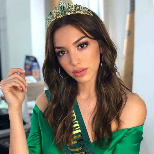 COCIDE Birthday Sash for Women Happy Birthday Crown Tiaras for Women Queen Princess Headband for Party Decoration Girl Green and Gold Sahes Hair Accessories Favors Gift