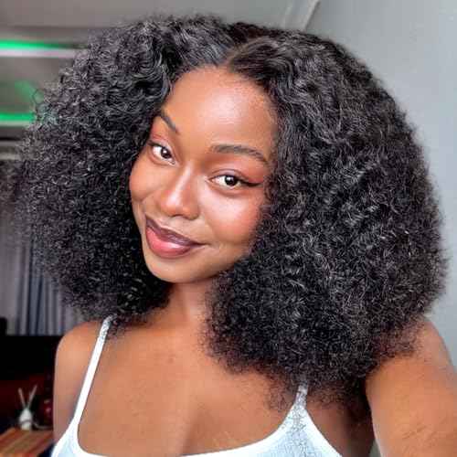 Curly Bob Wig Human Hair 13x6 HD Transparent Lace Kinky Curly Front Wigs Human Hair Pre Plucked Short Bob Wigs for Black Women Glueless Wig 180 Density Natural Black 12 Inch