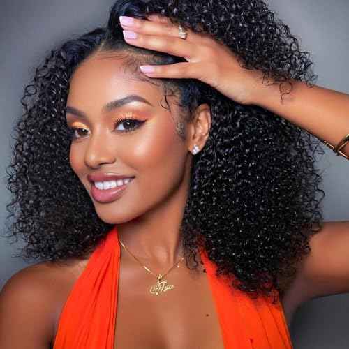 VibeFusion 13x4 HD Transparent Lace Front Human Hair Kinky Curly Wig 200% Density Glueless Pre Plucked Pre-Cut 18 Inch Women's Wig