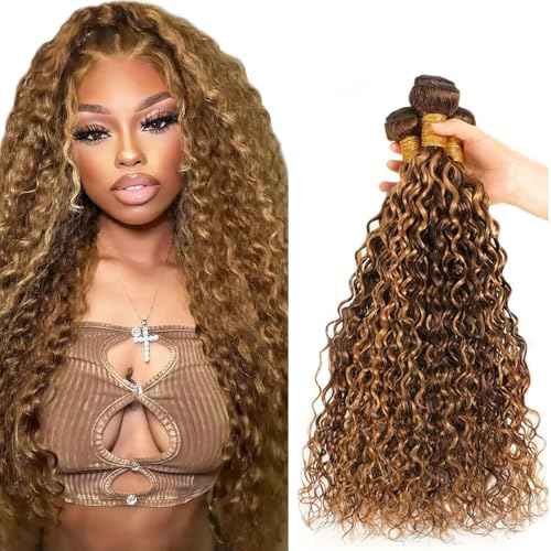 P427 Honey Blonde Human Hair Bundles Water Wave Bundles 28 30 32 Inch Unprocessed Brazilian Virgin Remy Hair 3 Bundle Blonde Water Wave Bundle Human Hair Extensions
