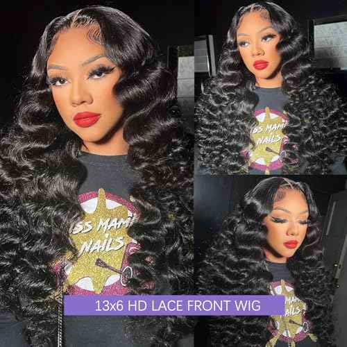 13x6 Lace Front Wigs Human Hair 200 Density Body Wave HD Lace Front Wigs Human Hair Pre Plucked Natural Color Glueless Wigs for Women 30 Inch