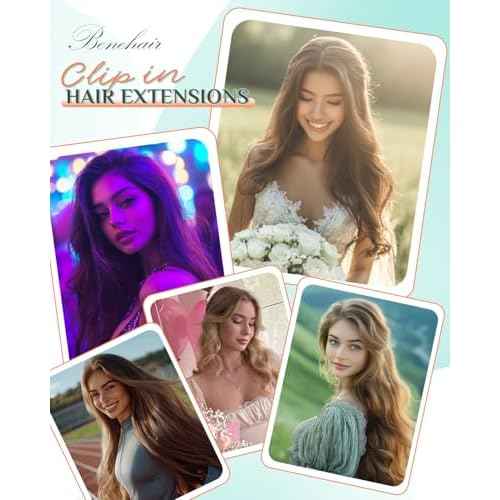 Benehair Clip in Hair Extensions Real Human Hair 22inch Double Weft Natural Black Hair Extensions Clip in Human Hair Invisible Lace Weft Straight Hair Extensions Clip ins 7pcs with 16 Clips 130g #1B