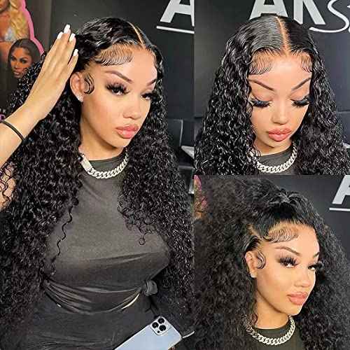 Water Wave Lace Front Wigs 13x4 HD Trasparent Glueless Lace Frontal Wigs for Women Pre Plucked with Baby Hair 180 Density Wet and Wavy Wigs (26 inch)