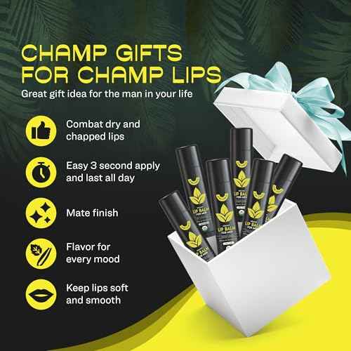 Lip Balm for Men - USDA Organic Certified Chapstick - All Natural & Organic Ingredients - Vitamin E and Beeswax - Great Stocking Stuffer - Peppermint, Coconut & Vanilla - MADE IN THE USA (6 pack)